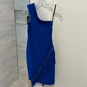 NWT Gorgeous Herve Leger One Shoulder Bandgage Dress w/ Grommets & Fringe